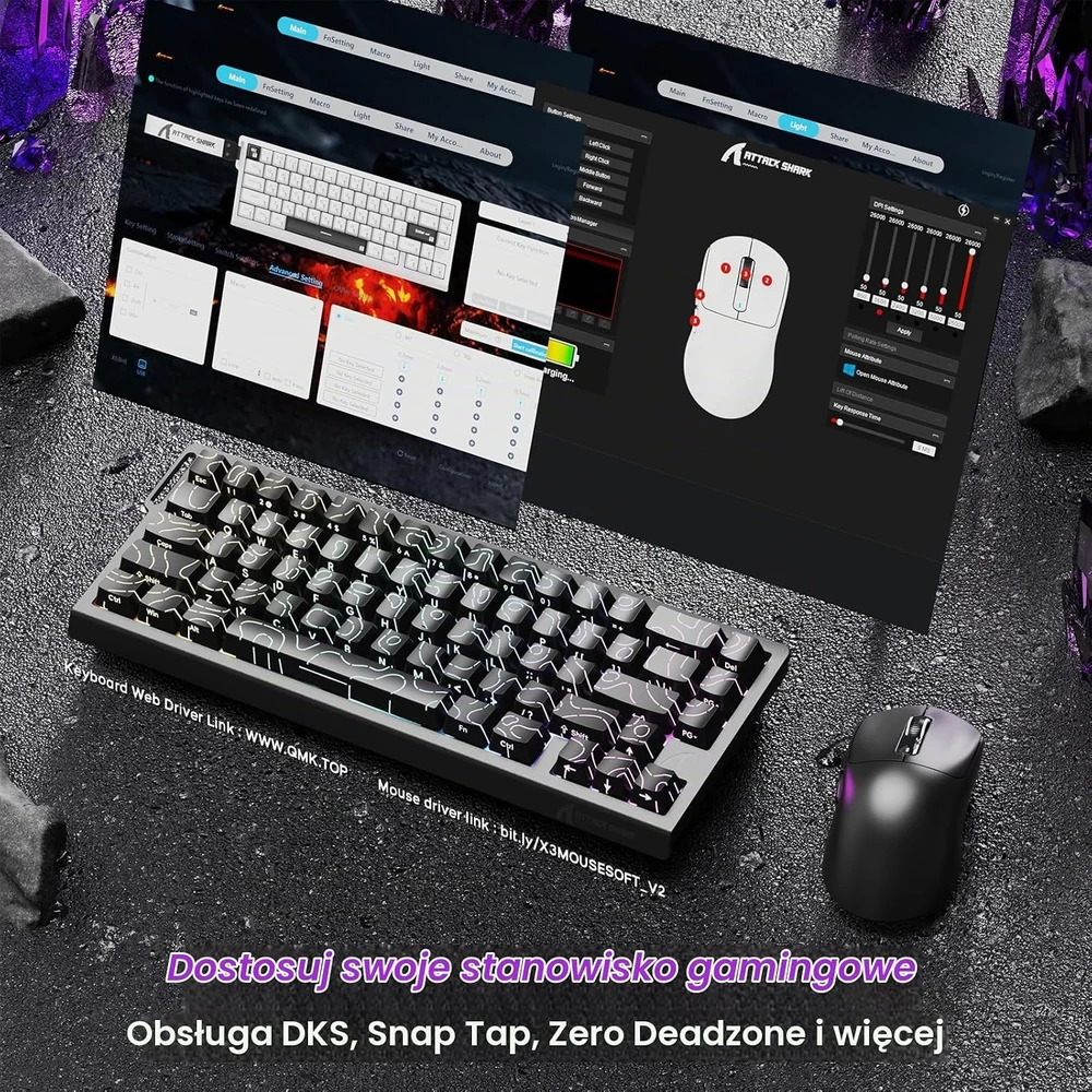 Klaviatūra ATTACK SHARK žaidimų klaviatūros ir belaidės pelės rinkinys X68 HE X3, 8000 Hz, PAW3395