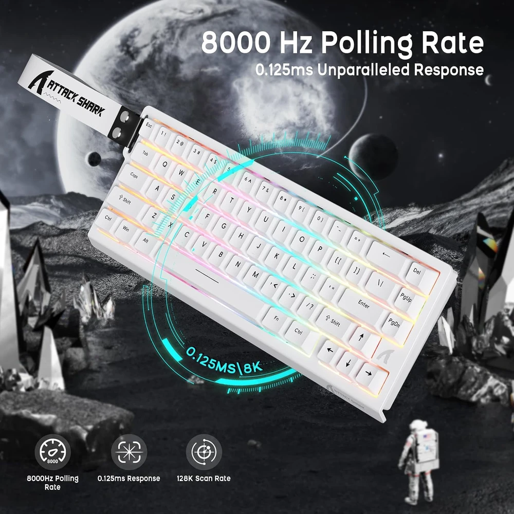 Klaviatūra ATTACK SHARK žaidimų klaviatūros ir belaidės pelės rinkinys X68HE-X3, Hall efekto jungikliai, 26 000 DPI