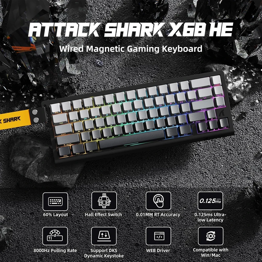 Klaviatūra ATTACK SHARK žaidimų klaviatūros ir belaidės pelės rinkinys X68 HE X3 PAW3395