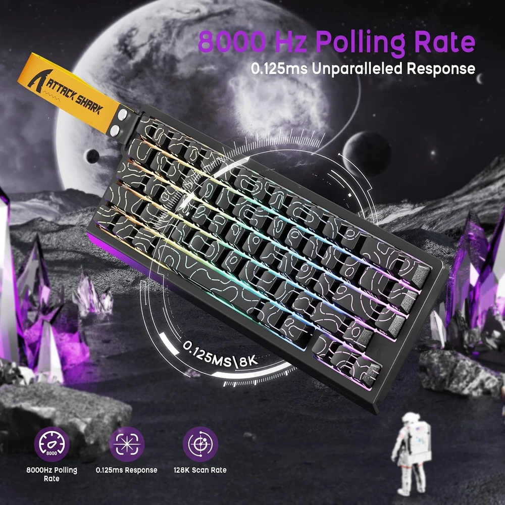 Klaviatūra ATTACK SHARK žaidimų klaviatūros ir belaidės pelės rinkinys X68 HE X3, 8000 Hz, PAW3395