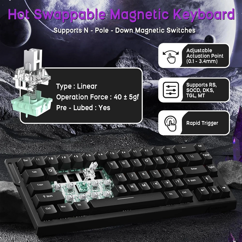 Klaviatūra ATTACK SHARK žaidimų klaviatūros ir belaidės pelės rinkinys X68HE-X3, Hall efekto jungikliai, PAW3395
