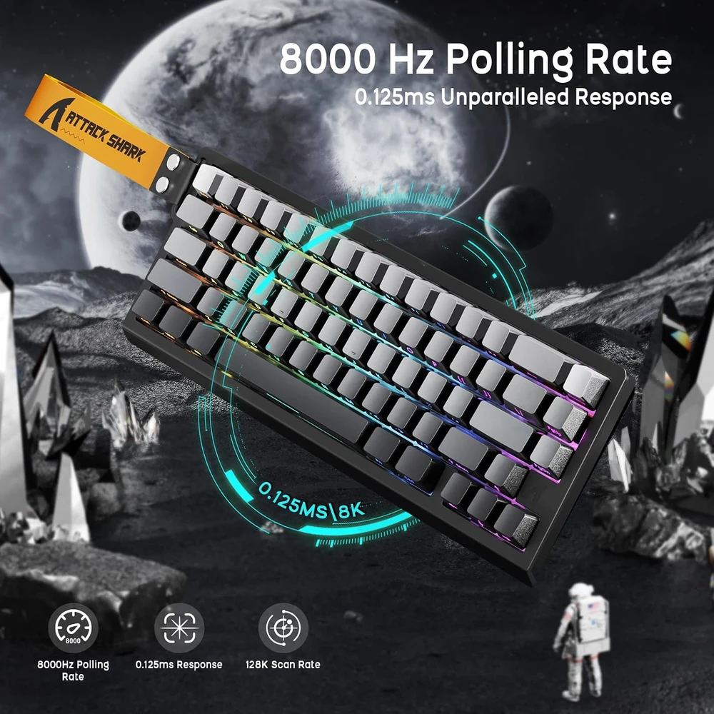 Klaviatūra ATTACK SHARK žaidimų klaviatūros ir belaidės pelės rinkinys X68 HE X3 PAW3395