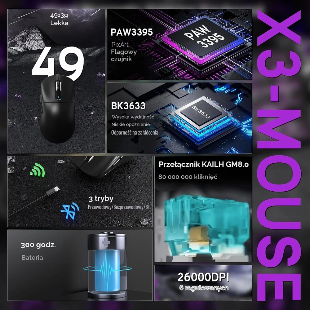 Klaviatūra ATTACK SHARK žaidimų klaviatūros ir belaidės pelės rinkinys X68 HE X3, 8000 Hz, PAW3395