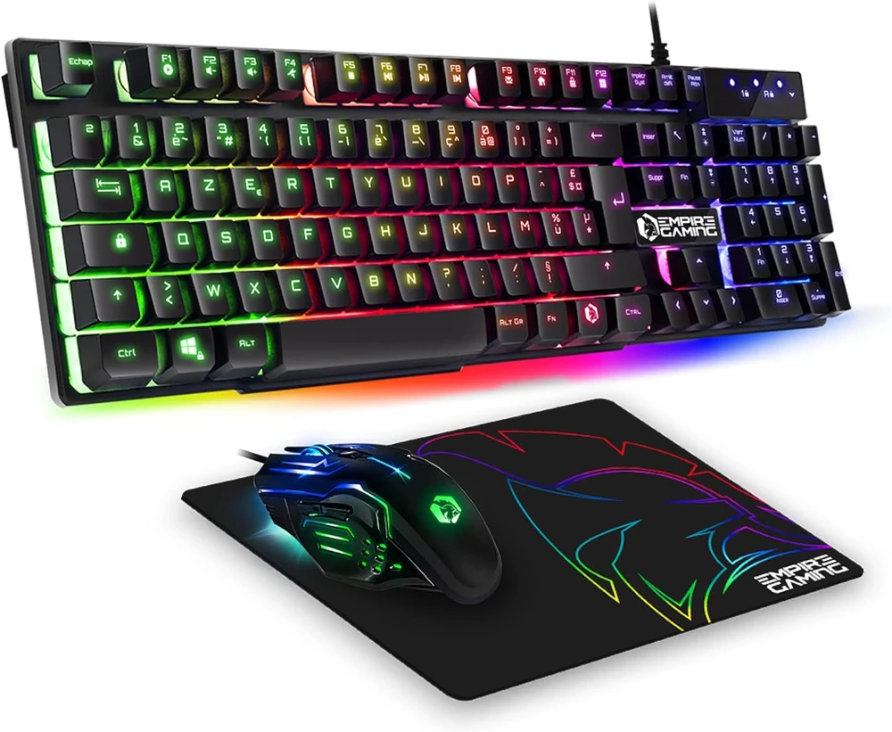 Klaviatūra EMPIRE GAMING žaidimų klaviatūros, pelės ir kilimėlio rinkinys RGB AZERTY 2400 DPI OE-KM-158
