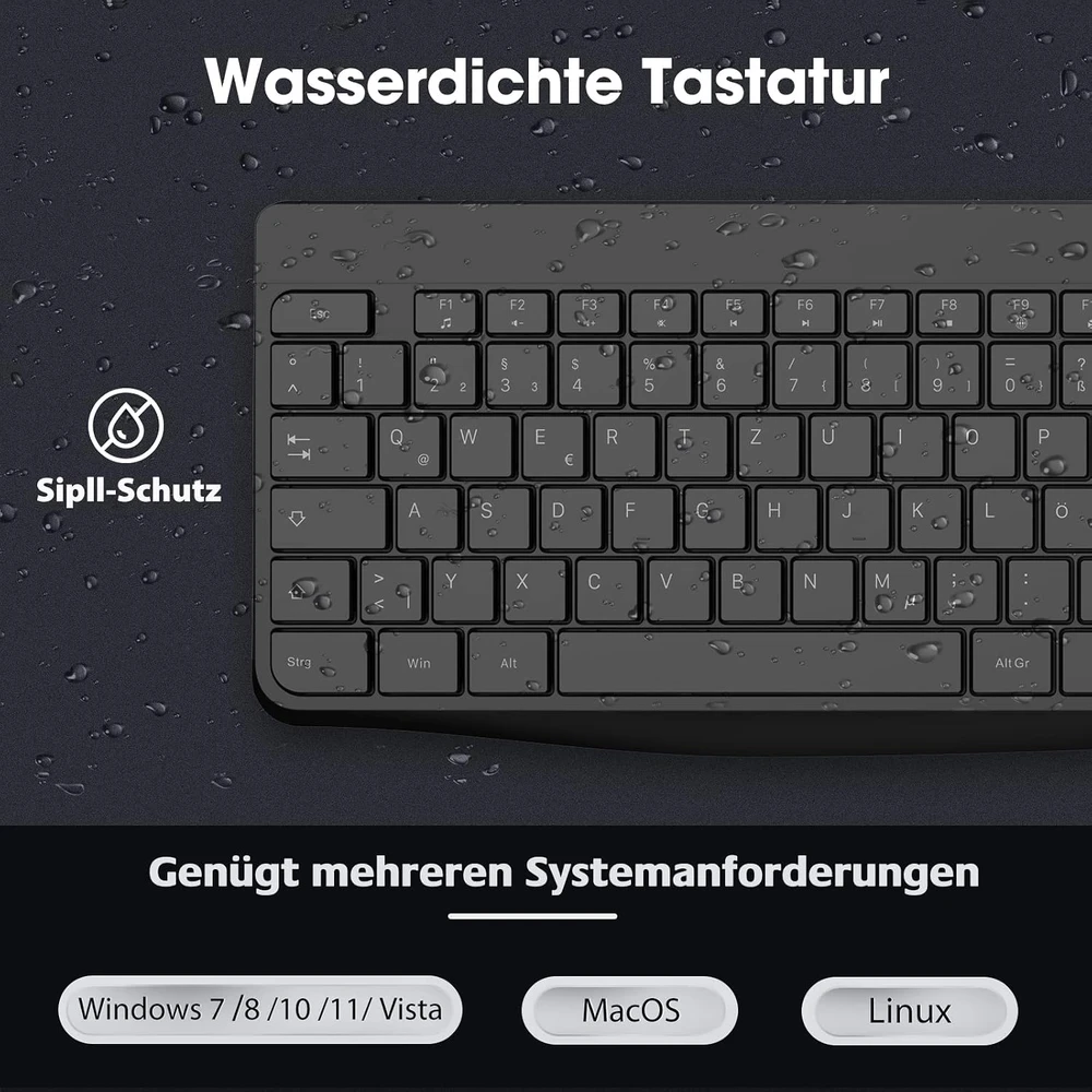 Klaviatūra KOORUI belaidis klaviatūros ir pelės rinkinys 2,4 GHz, QWERTZ, BK0104-Juodas