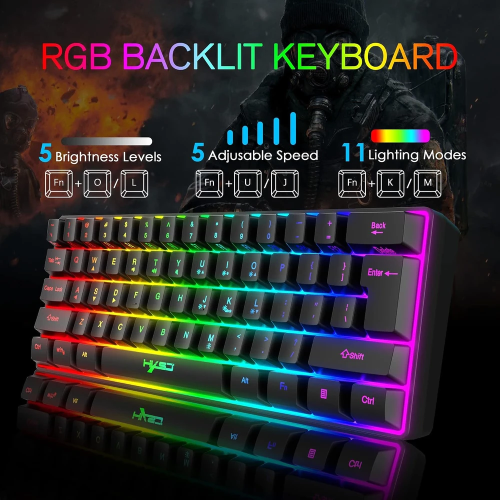 Klaviatūra KUIYN laidinis žaidimų klaviatūros, pelės ir kilimėlio rinkinys su RGB