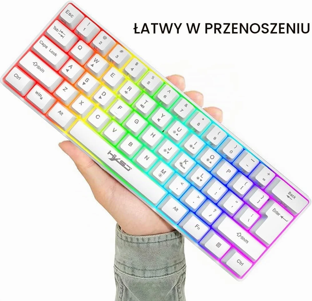 Klaviatūra KUIYN žaidimų klaviatūros ir pelės rinkinys su konsolių adapteriu, 61 klavišo RGB, 2400 DPI, 4 viename, baltas