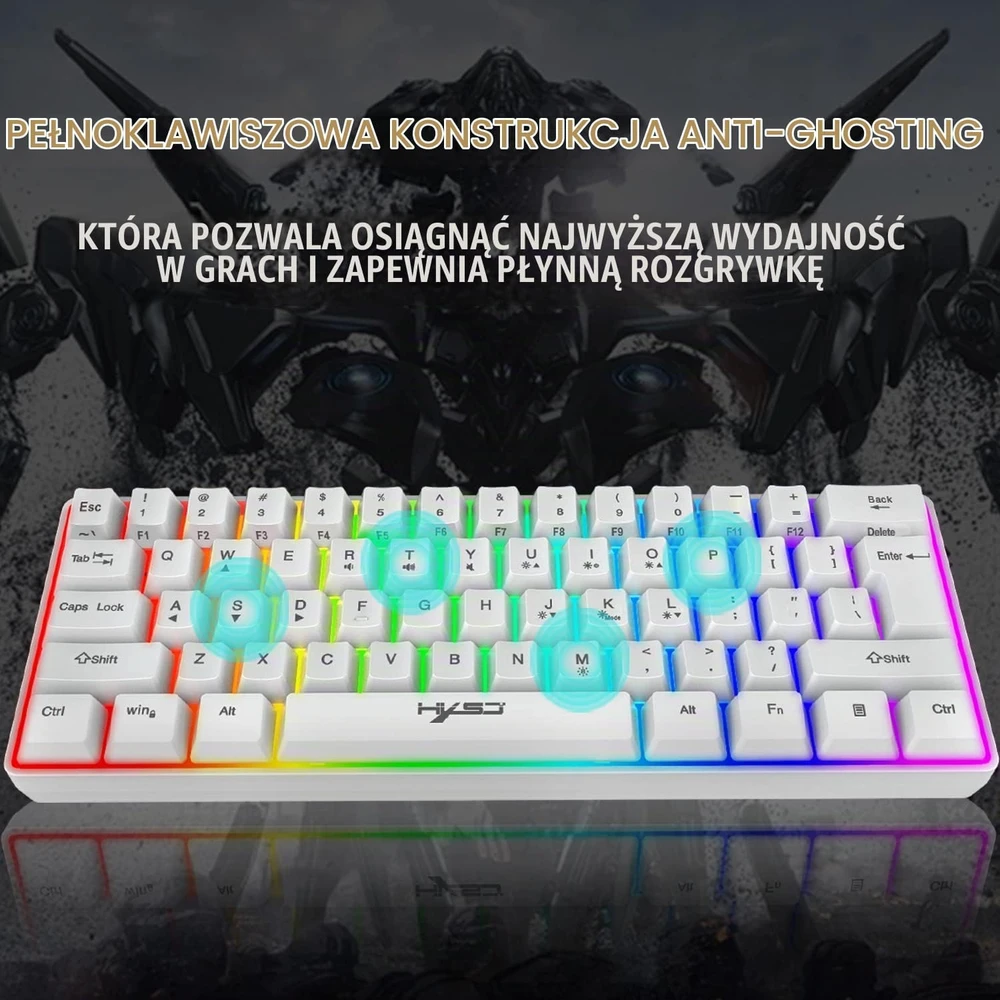 Klaviatūra KUIYN žaidimų klaviatūros ir pelės rinkinys su konsolių adapteriu, 61 klavišo RGB, 2400 DPI, 4 viename, baltas