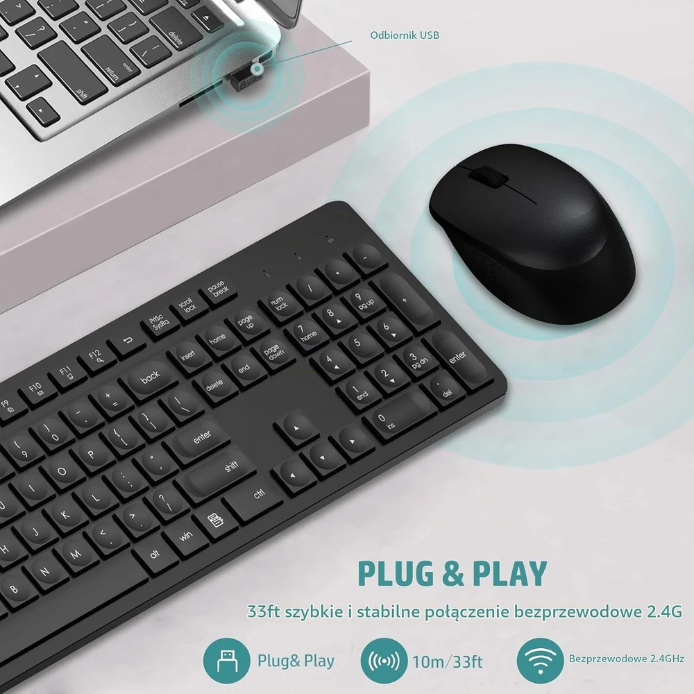 Klaviatūra LeadsaiL belaidis klaviatūros ir pelės rinkinys, 2,4 GHz, QWERTZ, USB, K786-Juodas