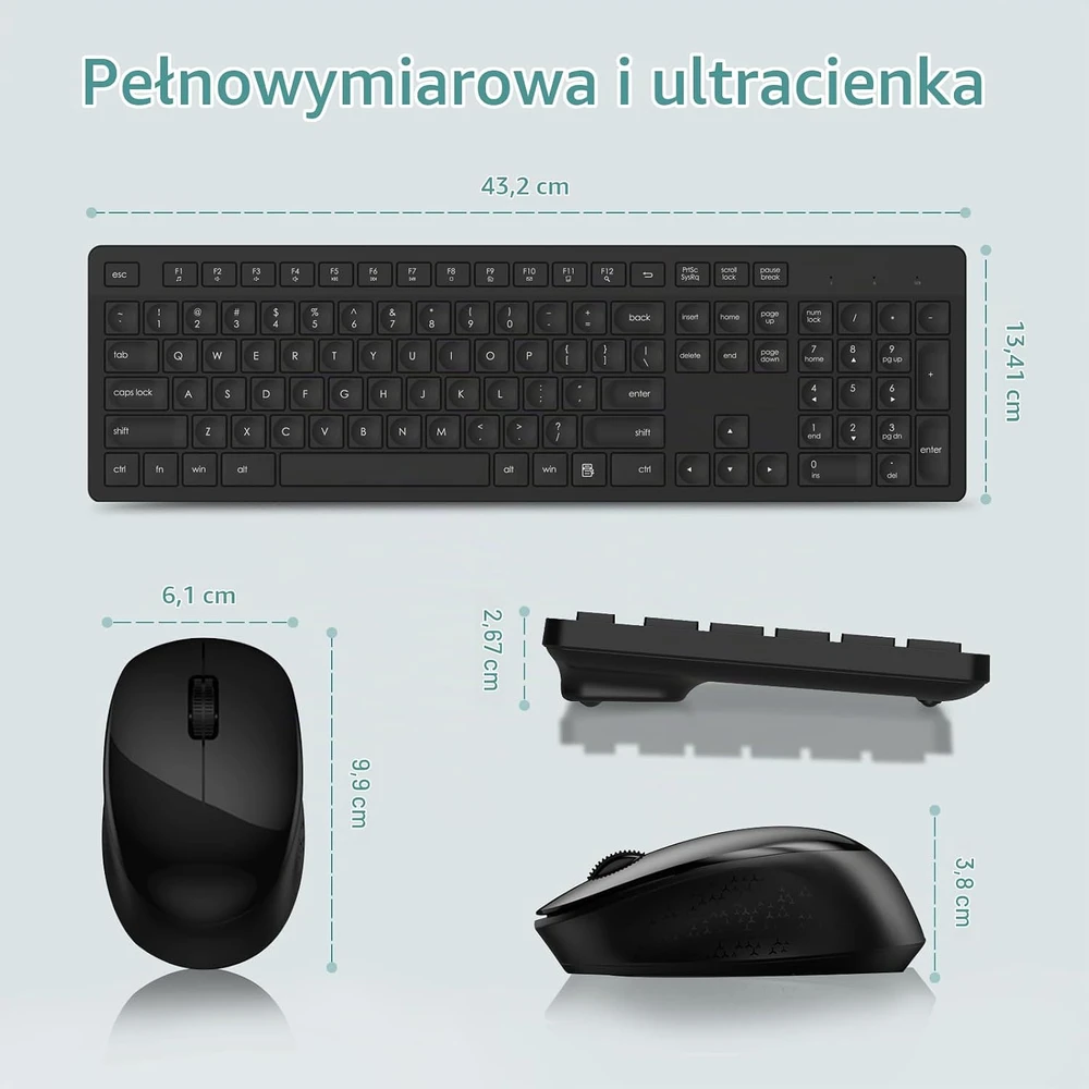 Klaviatūra LeadsaiL belaidis klaviatūros ir pelės rinkinys, 2,4 GHz, QWERTZ, USB, K786-Juodas