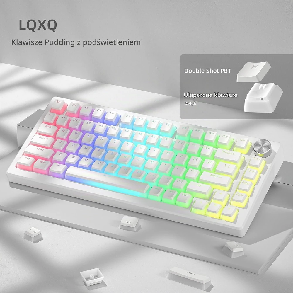 Klaviatūra LQXQ PBT pudding klavišų dangtelių rinkinys 130 vnt., OEM profilis, baltas