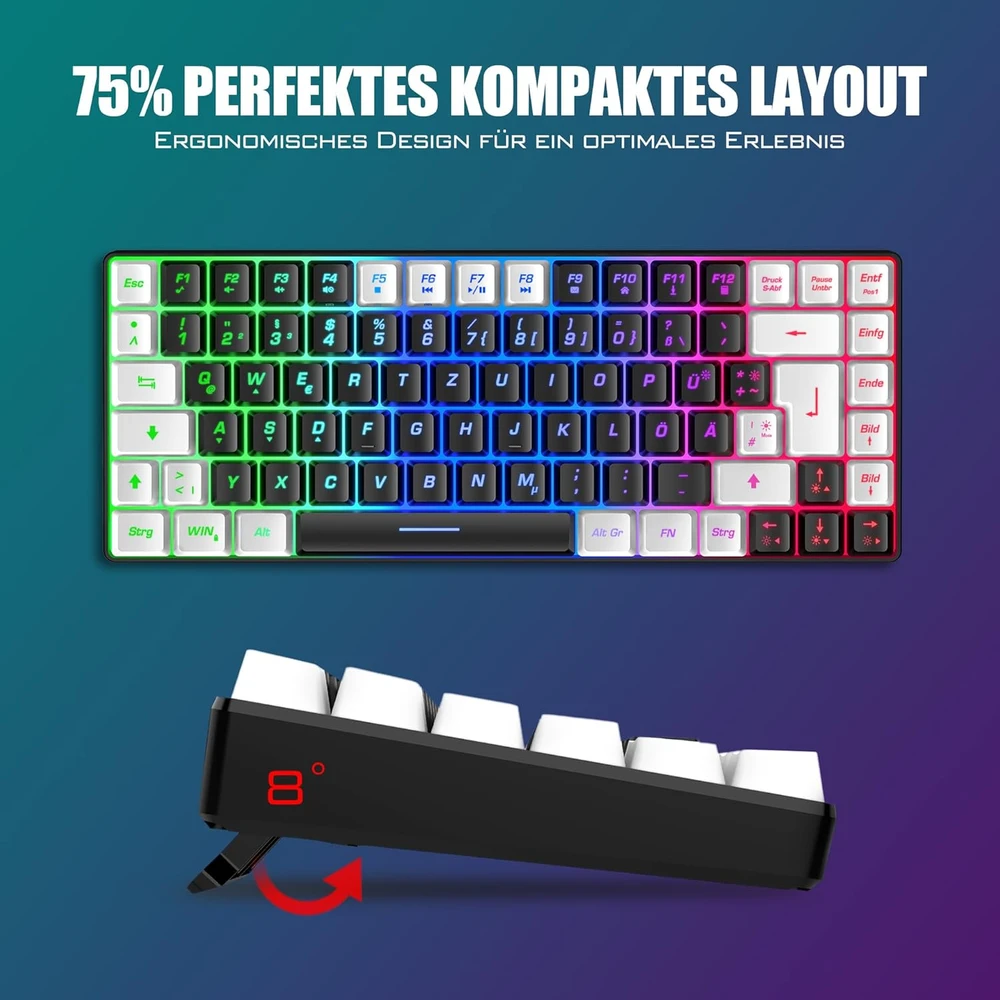 Klaviatūra RedThunder belaidis žaidimų klaviatūros ir pelės rinkinys 2,4 GHz, 85 klavišai, K84