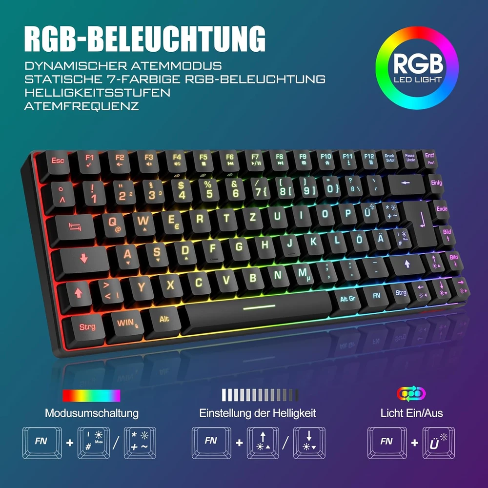 Klaviatūra RedThunder belaidis žaidimų klaviatūros ir pelės rinkinys 2,4 GHz QWERTZ, 85 klavišai, K84