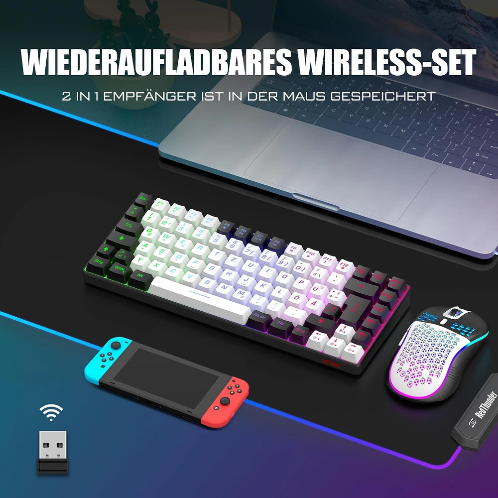 Klaviatūra RedThunder belaidis žaidimų klaviatūros ir pelės rinkinys 2,4 GHz, 85 klavišai, K84