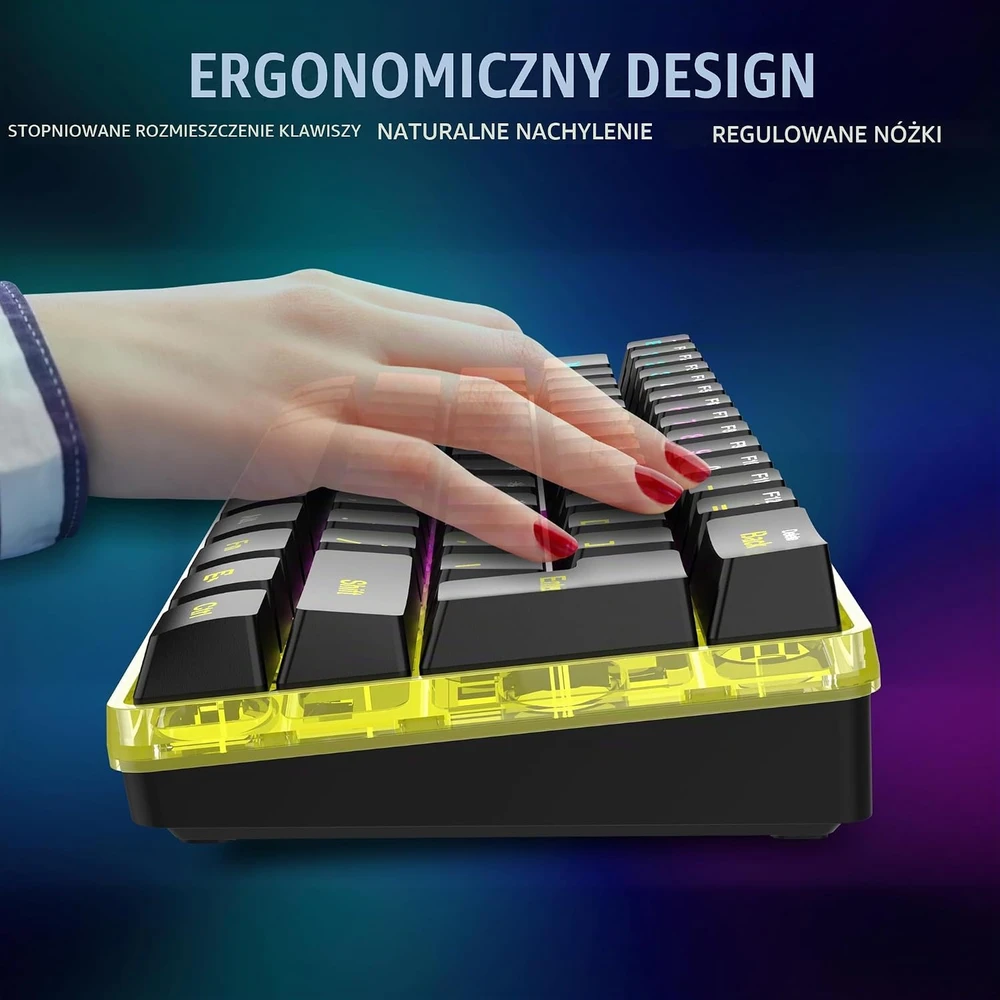 Klaviatūra RedThunder belaidis žaidimų klaviatūros ir pelės rinkinys 60%, QWERTZ, RGB, 2,4 GHz K62