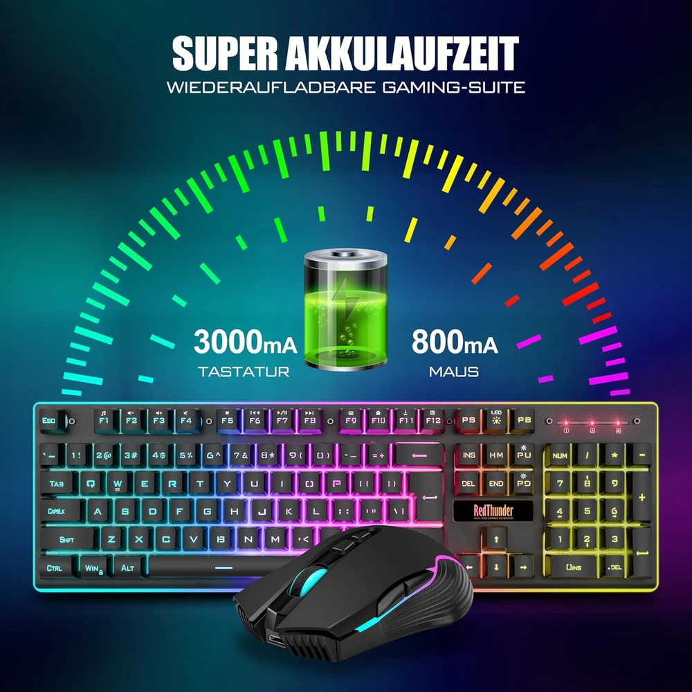 Klaviatūra RedThunder belaidis žaidimų klaviatūros ir pelės rinkinys, 2,4 GHz, QWERTZ DE, K10