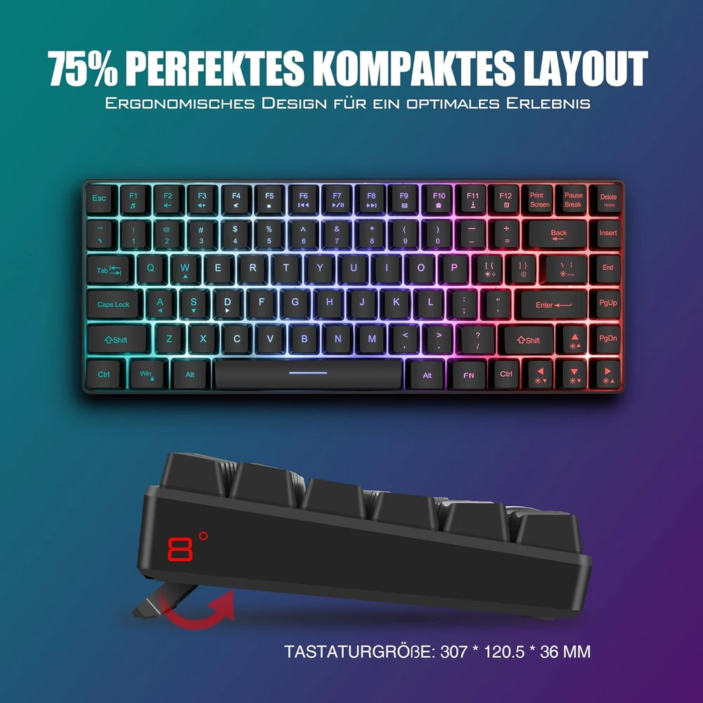 Klaviatūra RedThunder belaidis žaidimų klaviatūros ir pelės rinkinys 2,4 GHz QWERTZ, 85 klavišai, K84