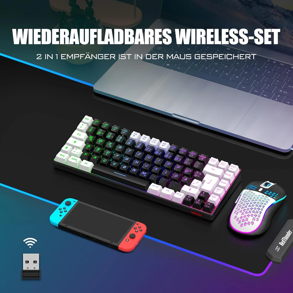 Klaviatūra RedThunder belaidis žaidimų klaviatūros ir pelės rinkinys 2,4 GHz, 85 klavišai, K84