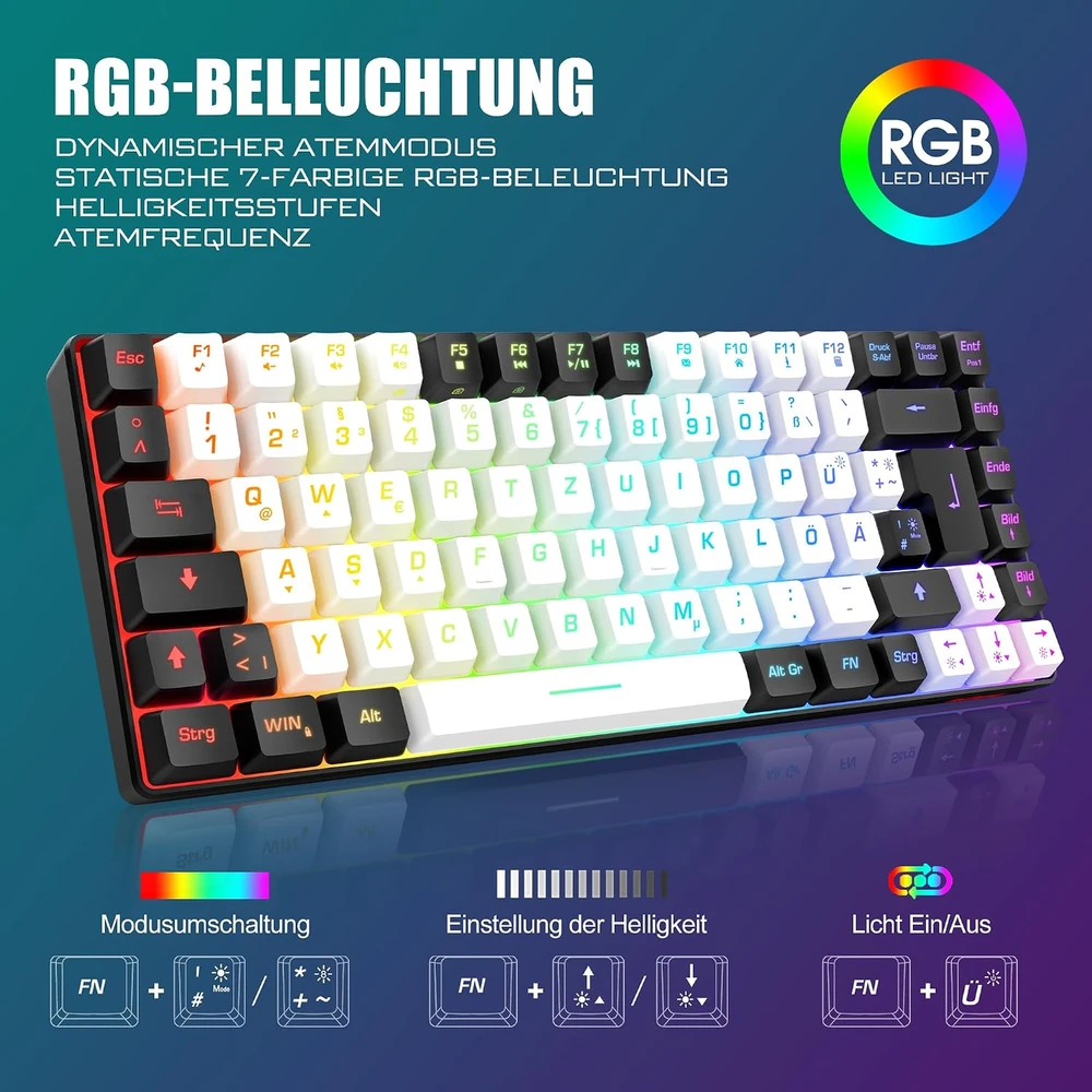 Klaviatūra RedThunder belaidis žaidimų klaviatūros ir pelės rinkinys 2,4 GHz, 85 klavišai, K84