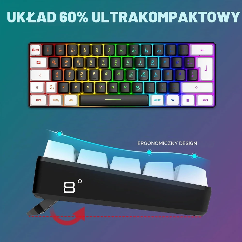 Klaviatūra RedThunder laidinis žaidimų klaviatūros ir pelės rinkinys, 62 klavišų QWERTZ, RGB, 7200 DPI