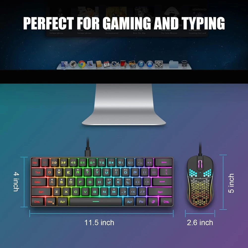 Klaviatūra RedThunder laidinis žaidimų klaviatūros ir pelės rinkinys RGB, 62 klavišai, 7200 DPI, K62