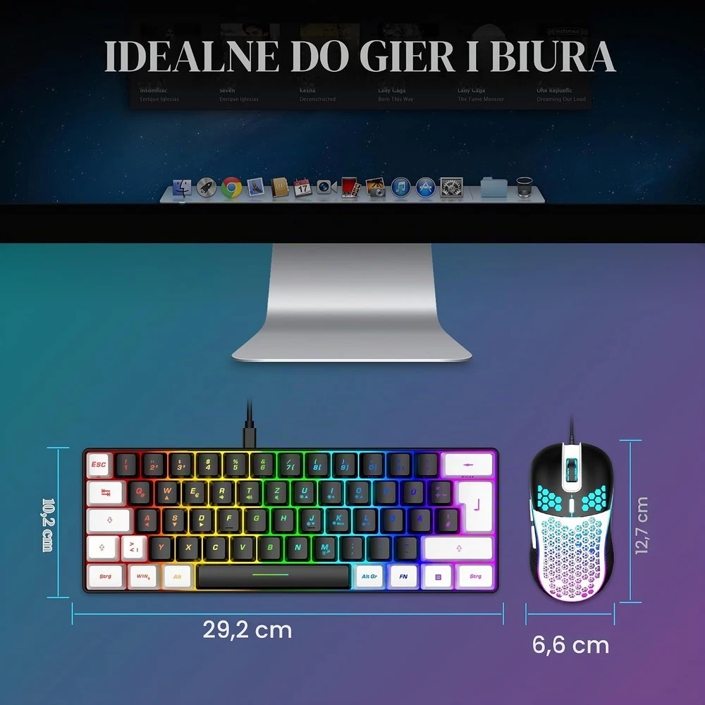 Klaviatūra RedThunder laidinis žaidimų klaviatūros ir pelės rinkinys, 62 klavišų QWERTZ, RGB, 7200 DPI
