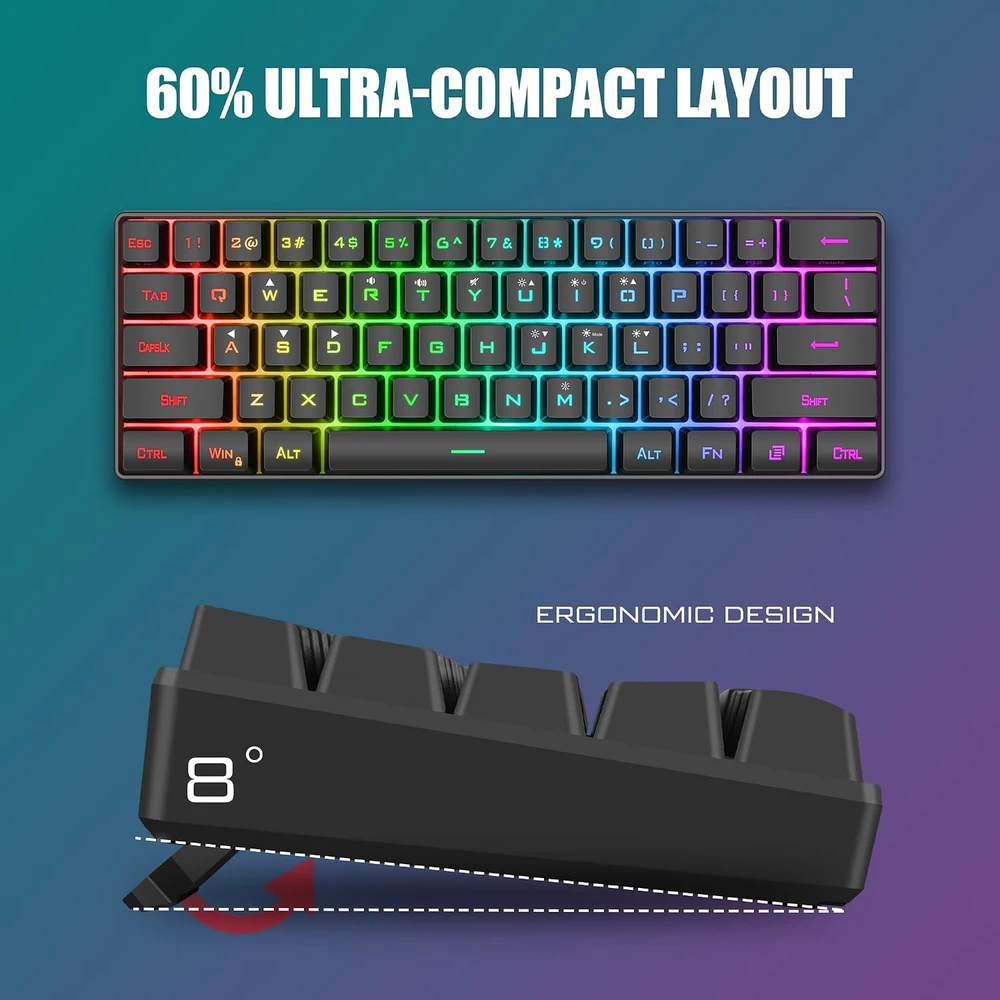 Klaviatūra RedThunder laidinis žaidimų klaviatūros ir pelės rinkinys RGB, 62 klavišai, 7200 DPI, K62