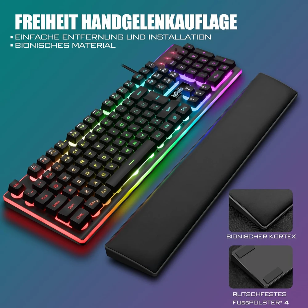 Klaviatūra RedThunder žaidimų klaviatūros ir pelės rinkinys RGB, QWERTZ, laidinis k10