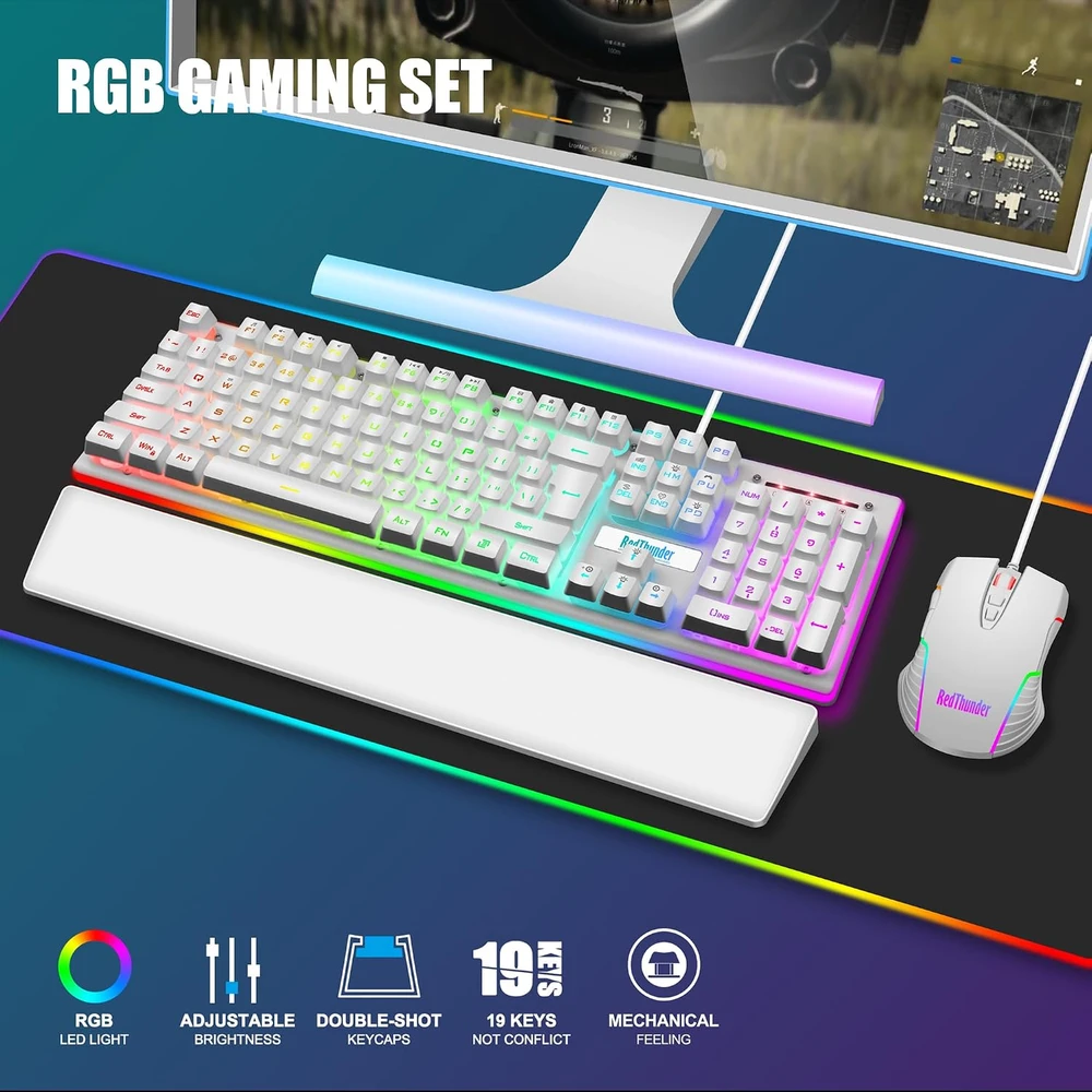 Klaviatūra RedThunder žaidimų klaviatūros ir pelės rinkinys K10 QWERTZ, RGB apšvietimas, 7200 DPI