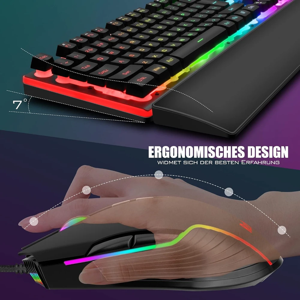 Klaviatūra RedThunder žaidimų klaviatūros ir pelės rinkinys RGB, QWERTZ, laidinis k10