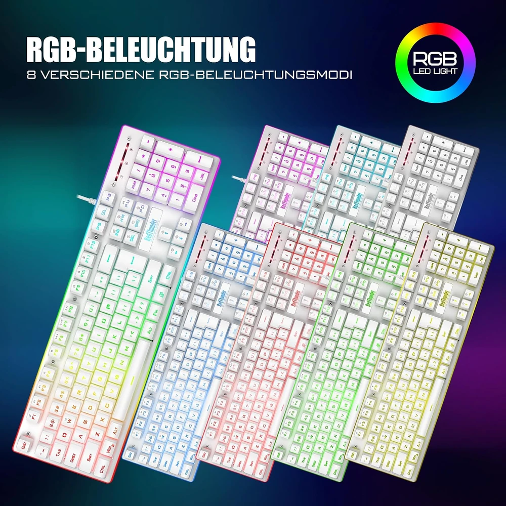 Klaviatūra RedThunder žaidimų klaviatūros ir pelės rinkinys K10 QWERTZ, RGB apšvietimas, 7200 DPI