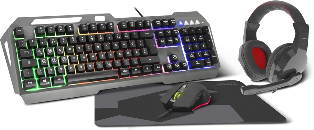 Klaviatūra Speedlink LUNERA 4 dalių žaidimų rinkinys su RGB apšvietimu, DE išdėstymas, SL-670305-BK