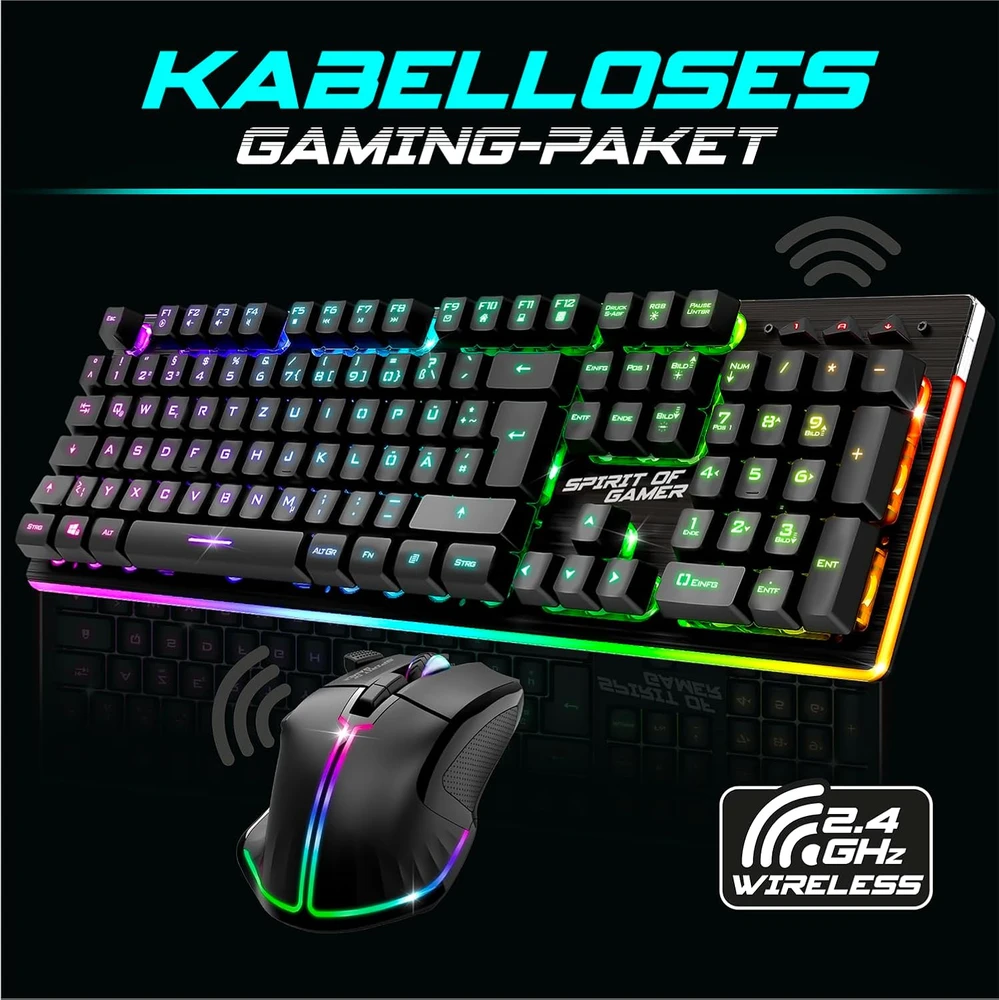 Klaviatūra Spirit Of Gamer belaidis žaidimų klaviatūros ir pelės rinkinys 2,4 GHz QWERTZ Ultimate 600