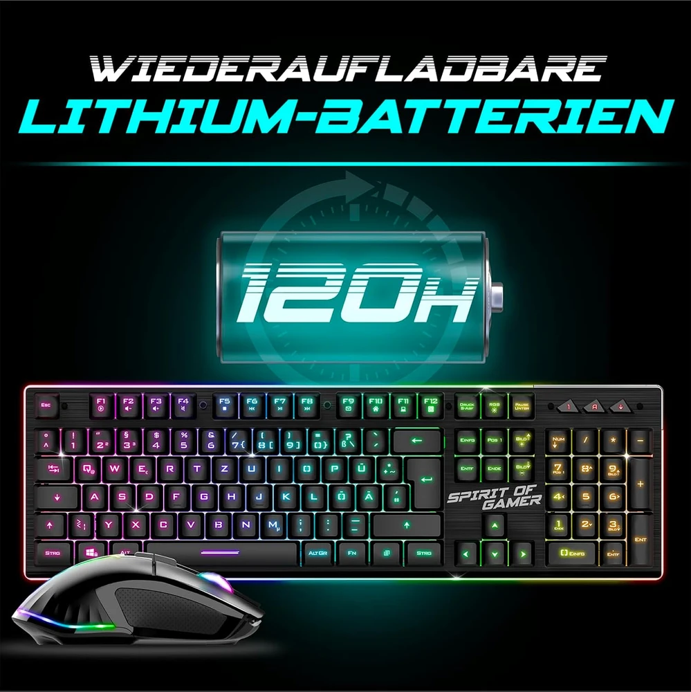 Klaviatūra Spirit Of Gamer belaidis žaidimų klaviatūros ir pelės rinkinys 2,4 GHz QWERTZ Ultimate 600
