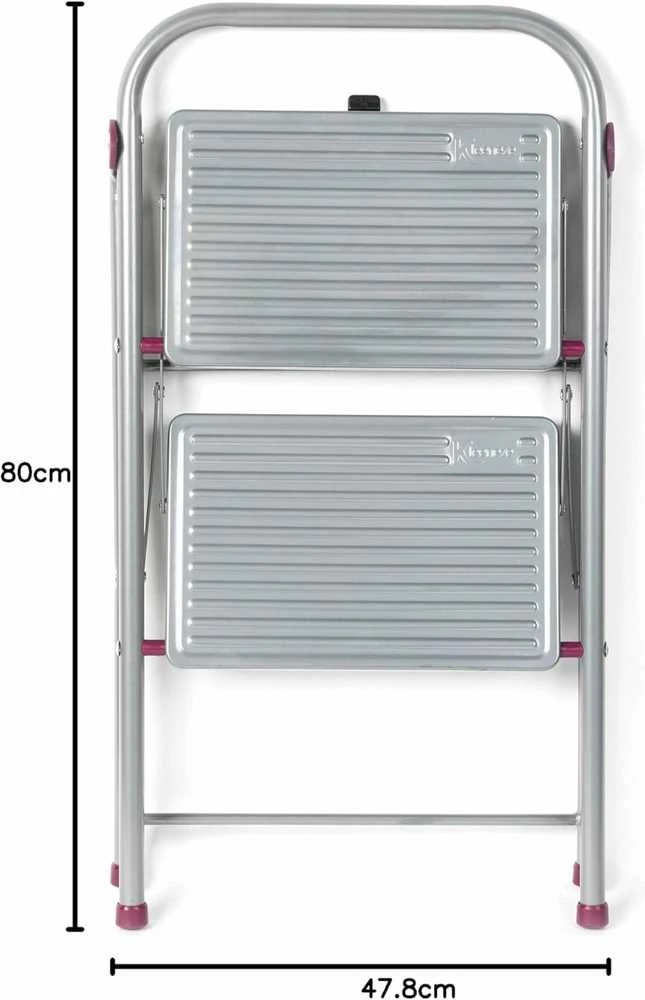 Kleeneze dviejų pakopų sulankstoma plieninė buitinė kopėčių pakyla 80 cm, apkrova 150 kg, rožinė pilka