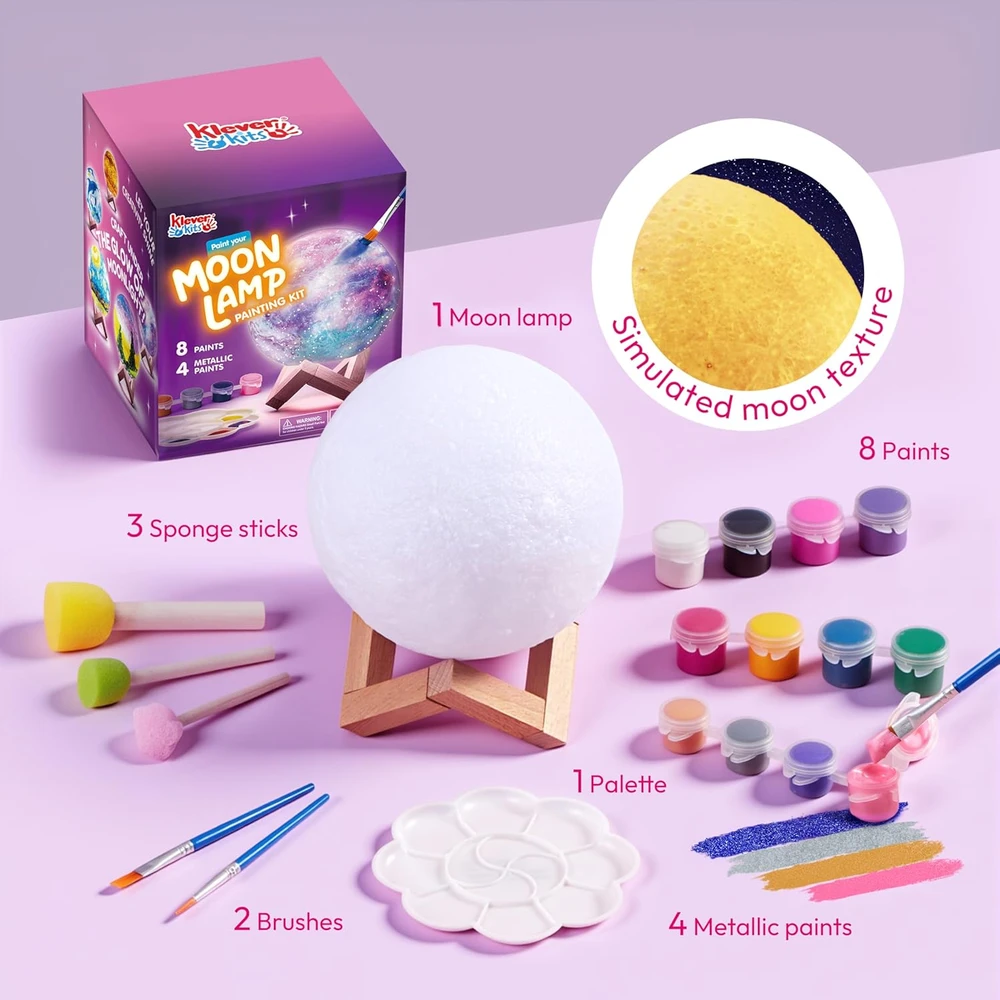 Klever Kits mėnulio lempos dažymo rinkinys su akriliniais dažais, 18 dalių, 60113