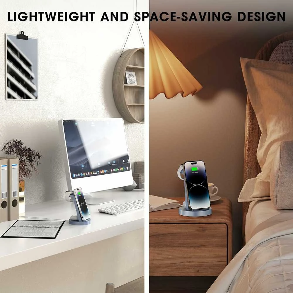 KLiHD 3-in-1 belaidė įkrovimo stotelė Phone, Watch ir Pods, 18 W, mėlyna, CW350