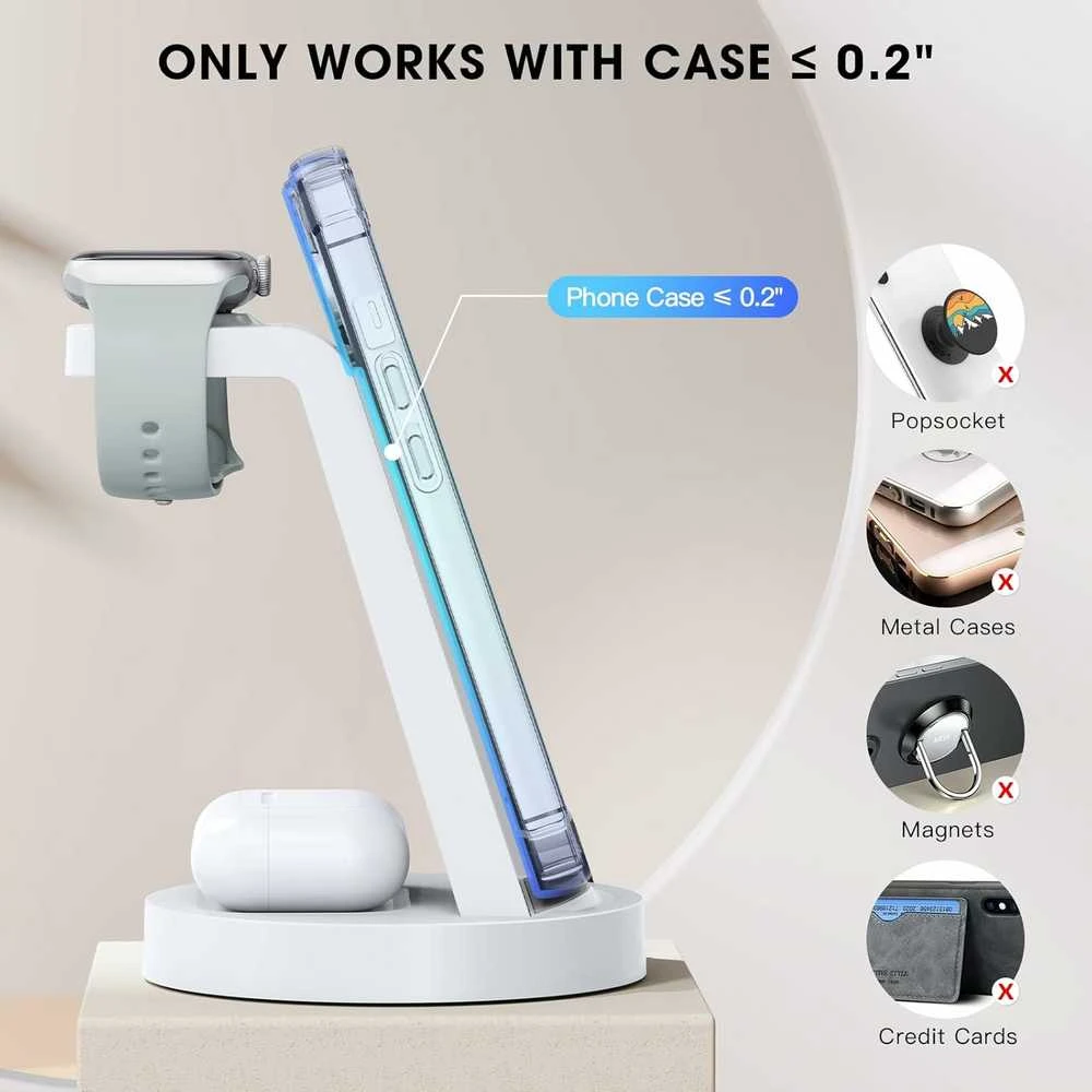 KLiHD 3‑in‑1 belaidė įkrovimo stotelė Phone telefonams, iWatch ir Pods, 18 W, balta