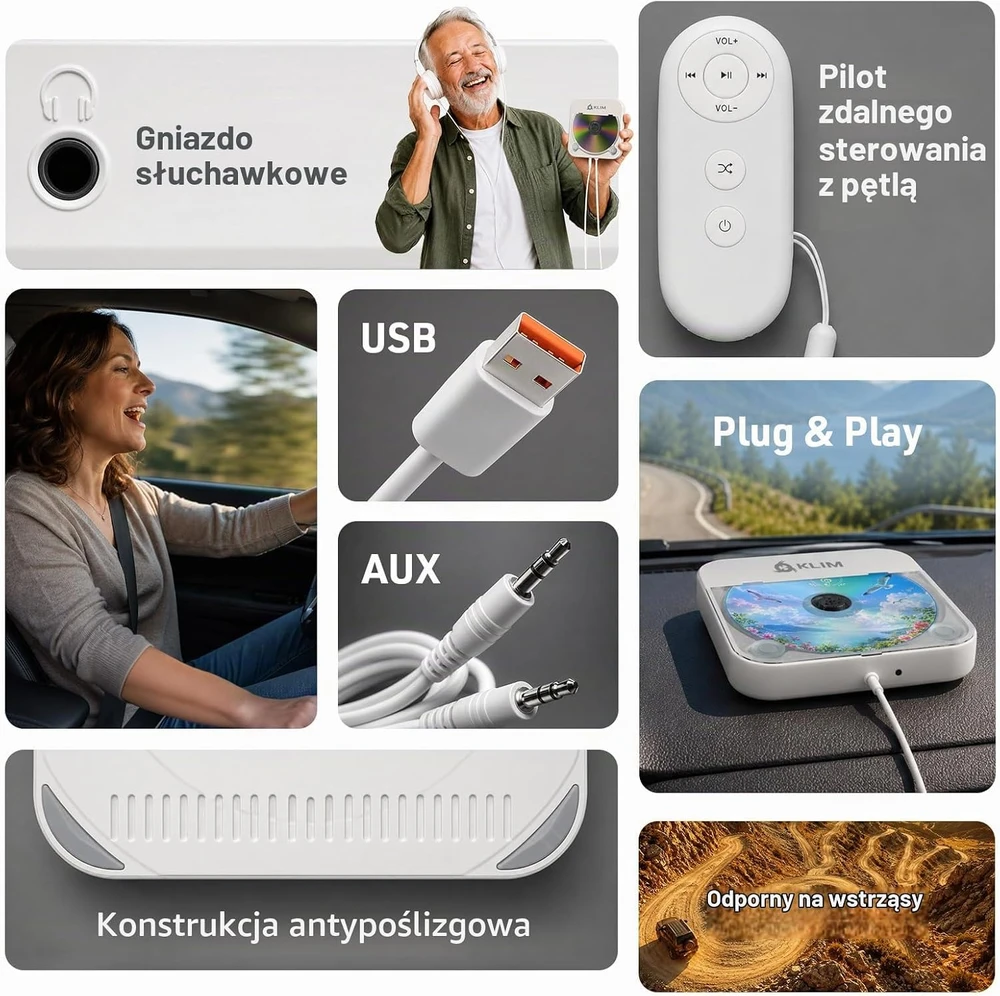 KLIM automobilinis CD grotuvas su USB, AUX ir nuotolinio valdymo pultu KLIM Nomad