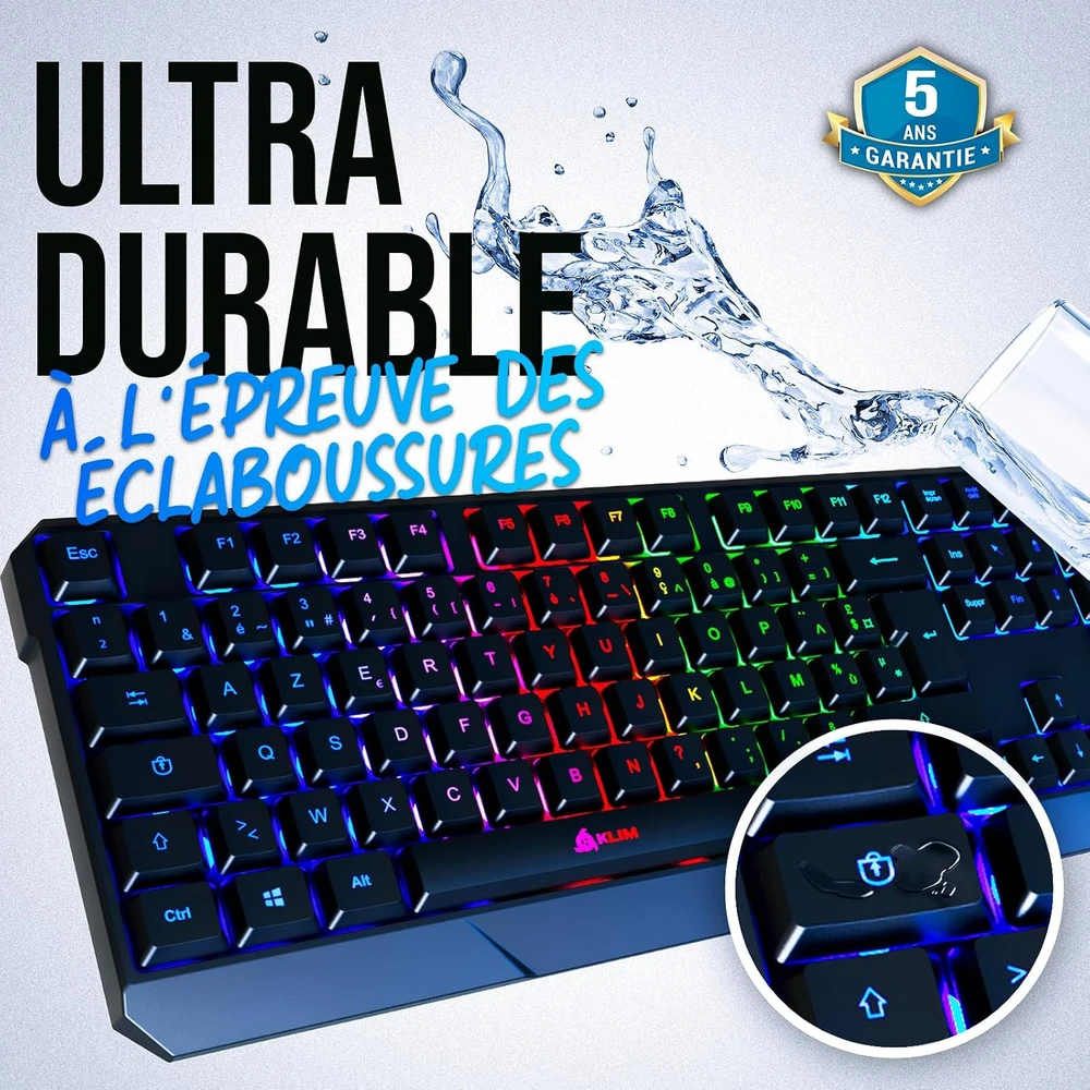 KLIM Chroma žaidimų klaviatūra USB-A, RGB apšvietimas, AZERTY FR išdėstymas, k905_SML