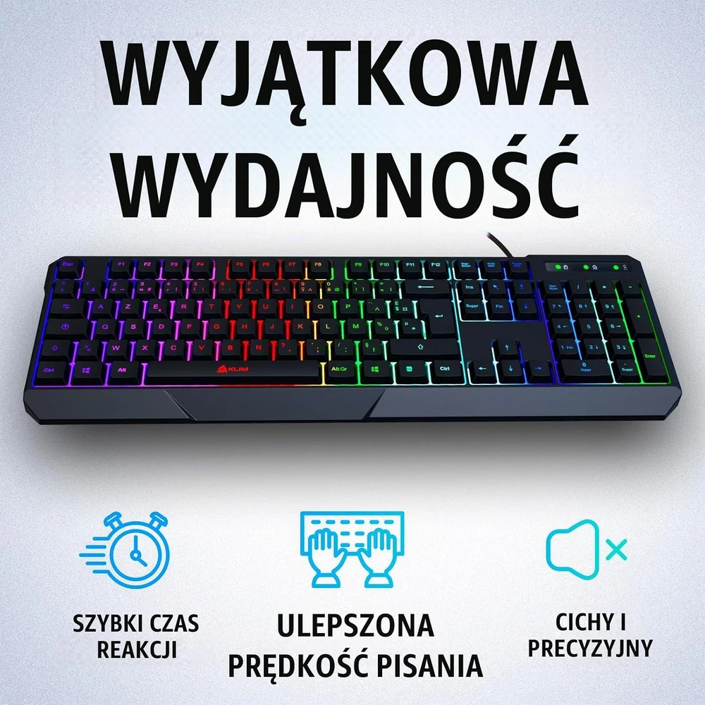 KLIM Chroma žaidimų klaviatūra USB-A, RGB apšvietimas, AZERTY FR išdėstymas, k905_SML