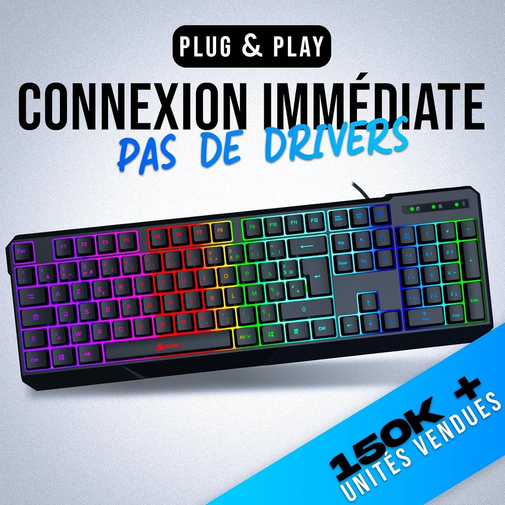 KLIM Chroma žaidimų klaviatūra USB-A, RGB apšvietimas, AZERTY FR išdėstymas, k905_SML