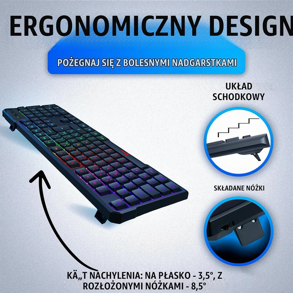 KLIM Chroma žaidimų klaviatūra USB-A, RGB apšvietimas, AZERTY FR išdėstymas, k905_SML