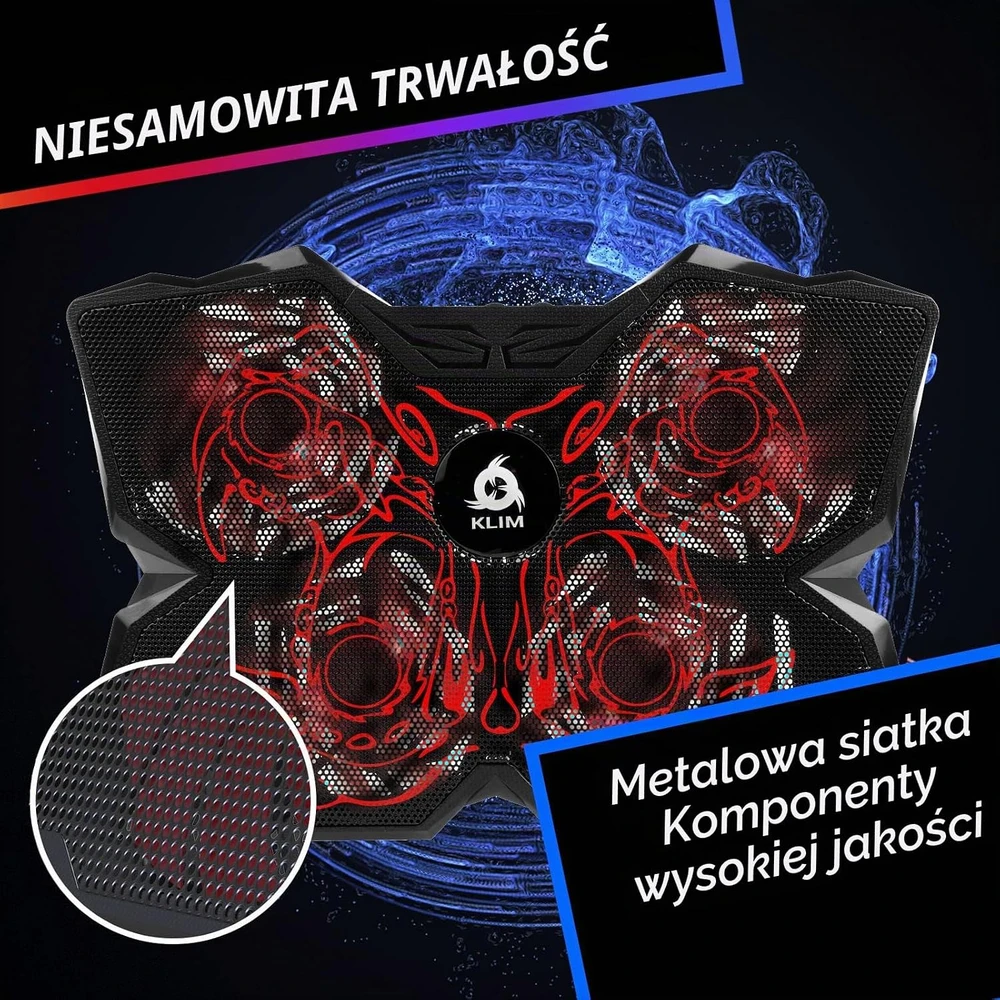 KLIM Cobra nešiojamojo kompiuterio aušinimo stovas su 4 ventiliatoriais ir USB