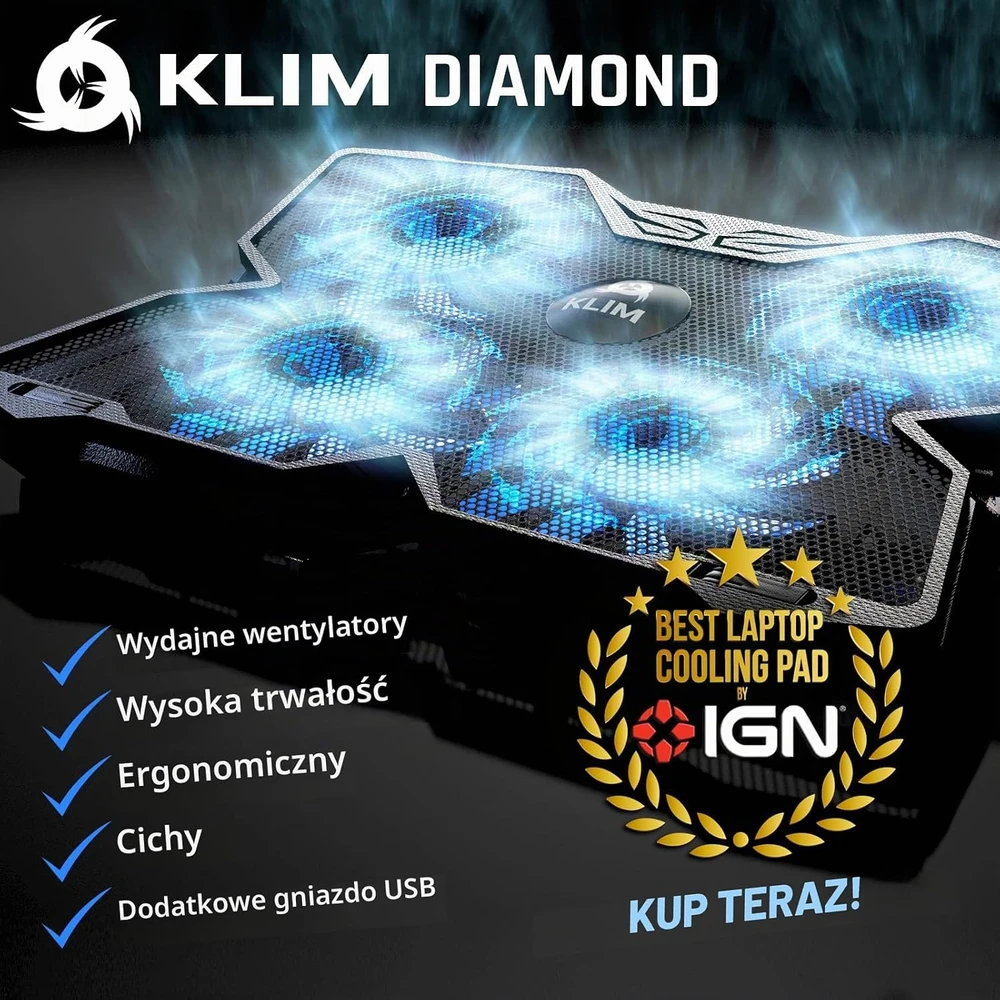 KLIM Diamond nešiojamojo kompiuterio aušinimo stovas su 4 ventiliatoriais