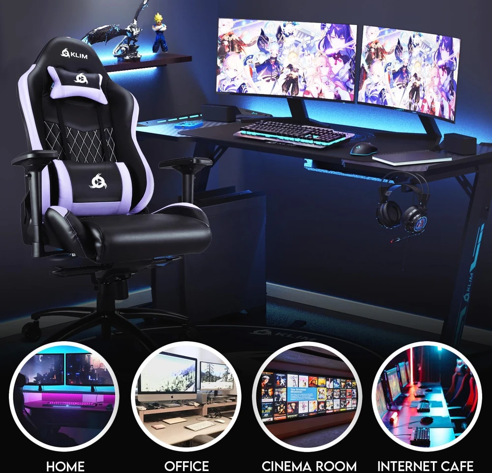 KLIM eSport ergonominė žaidimų kėdė su 4D porankiais ir atlošimu iki 160°