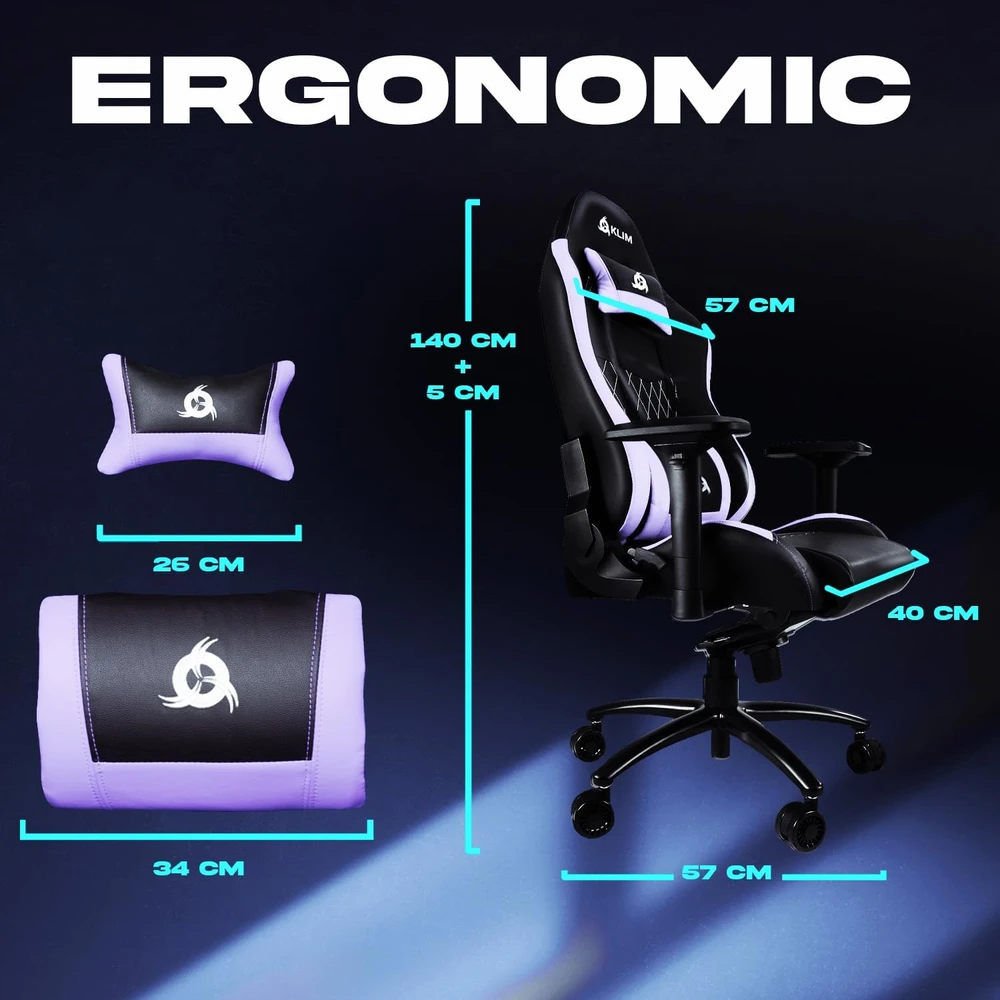 KLIM eSport ergonominė žaidimų kėdė su 4D porankiais ir atlošimu iki 160°