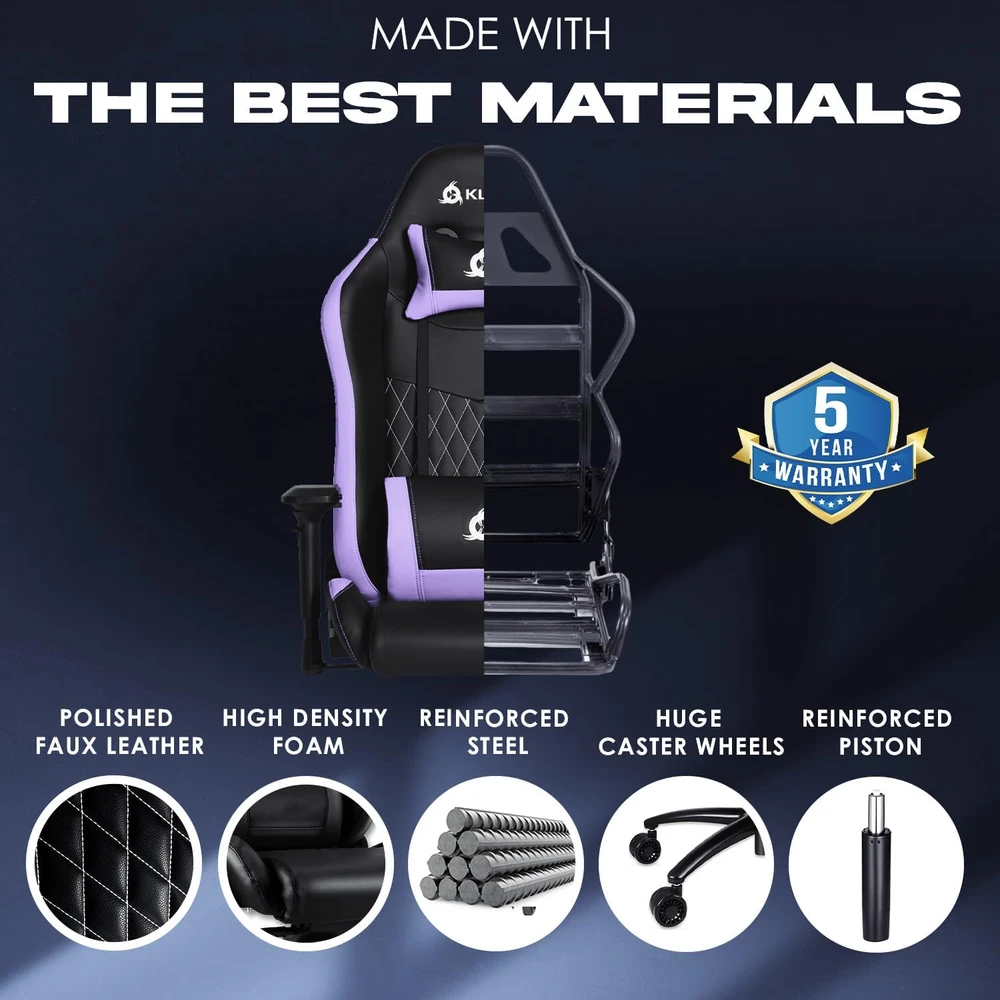 KLIM eSport ergonominė žaidimų kėdė su 4D porankiais ir atlošimu iki 160°
