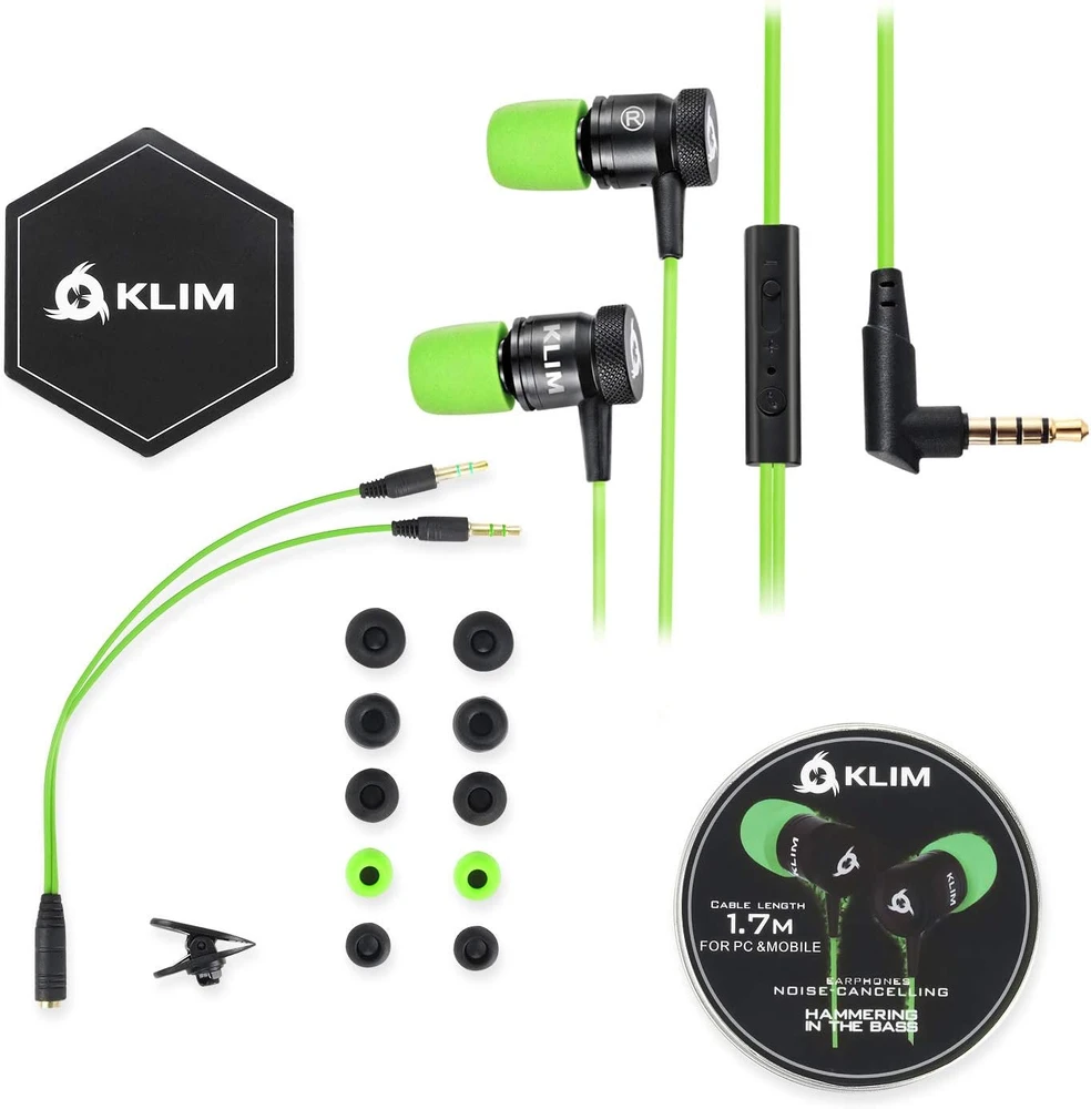 KLIM Fusion laidinės į ausis įdedamos ausinės su mikrofonu ir 3,5 mm jungtimi, žalios
