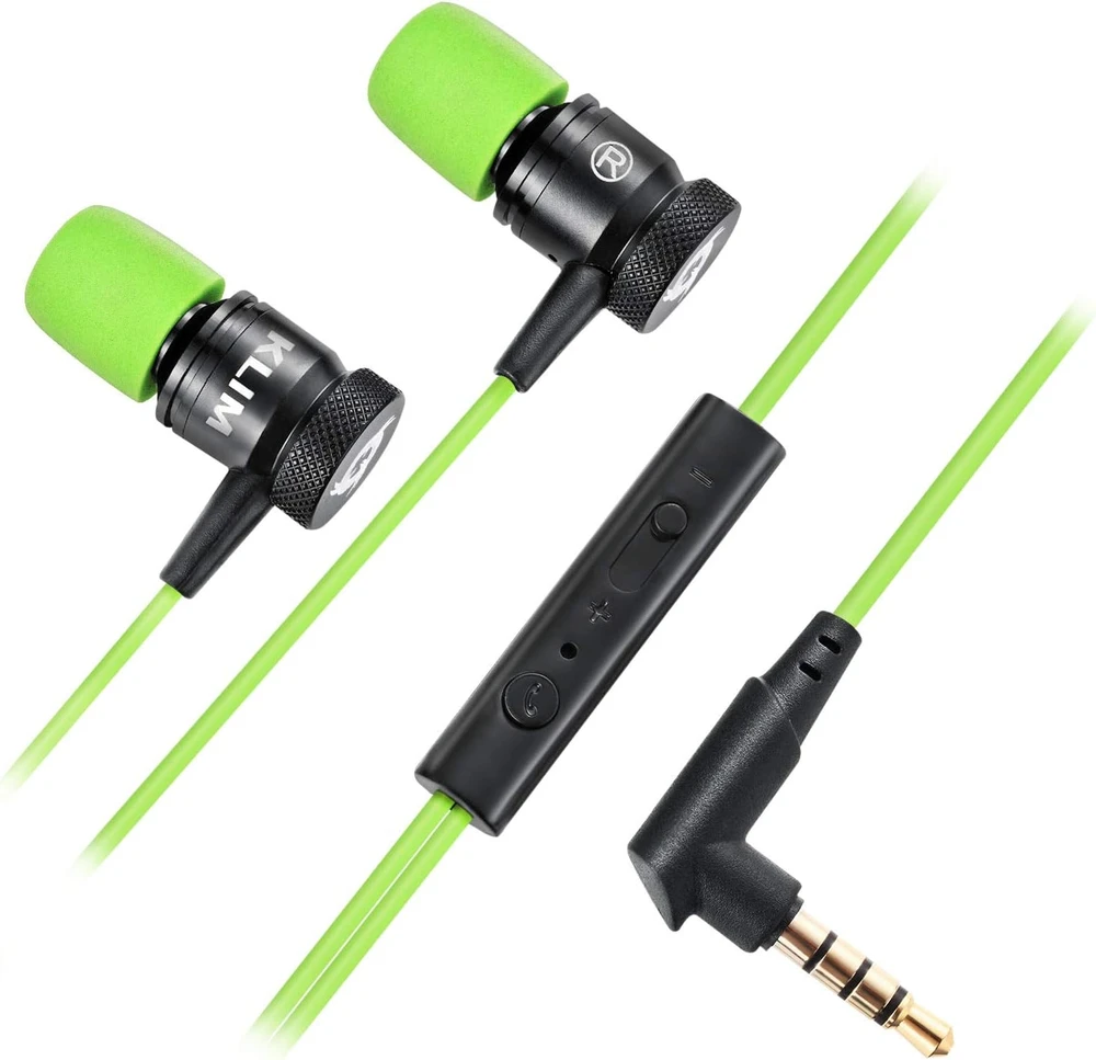 KLIM Fusion laidinės į ausis įdedamos ausinės su mikrofonu ir 3,5 mm jungtimi, žalios